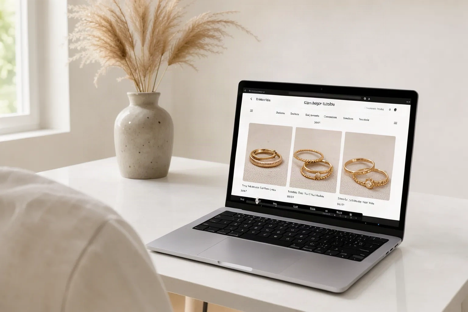 Site web de bijouterie élégant affiché sur un ordinateur portable